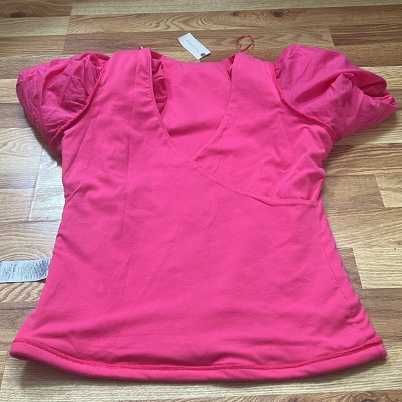 Anthropologie Maeve top in fushia puff sleeves V neck wrap style size M - Picture 11 of 15